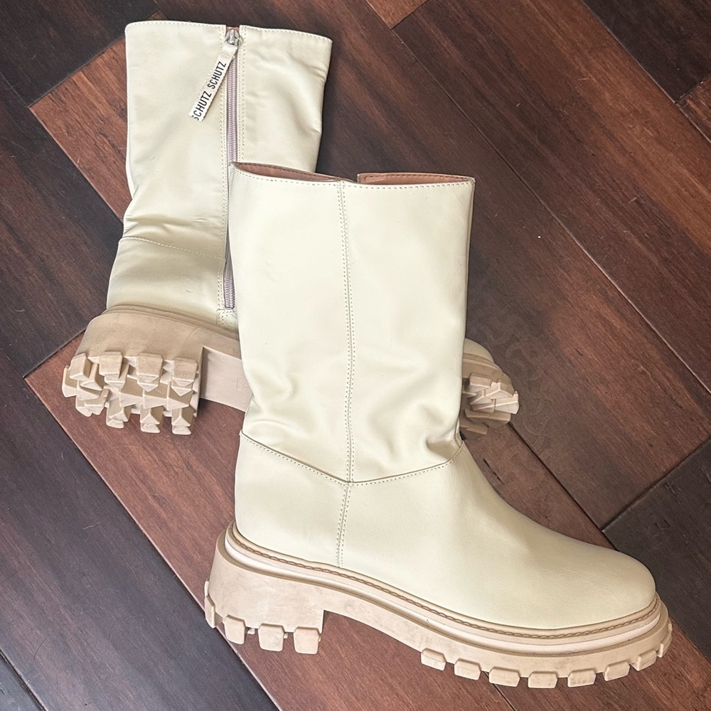 Schutz Cream calf boots w zipper - never worn but small stain
